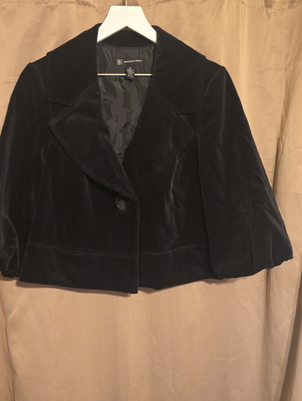 INC International Concepts Black Velvet Cropped Blazer